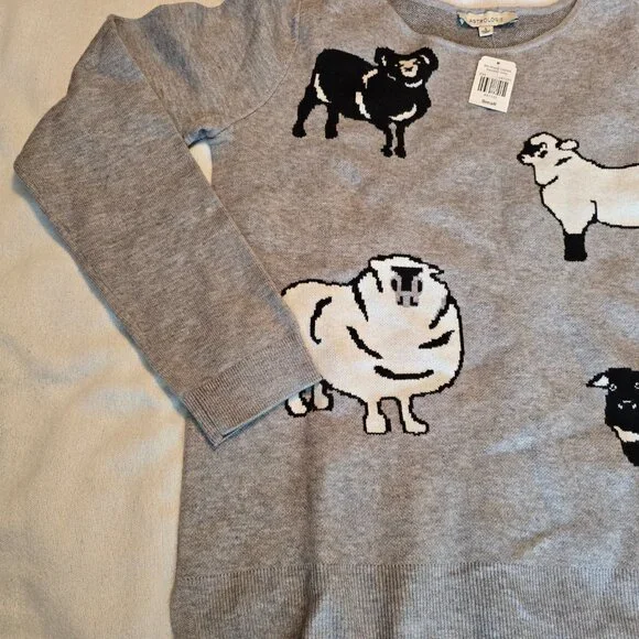 Cracker Barrel Astrologie Small S Sheep Lamb Black White Sweater Crew Sweatshirt - Picture 2 of 16